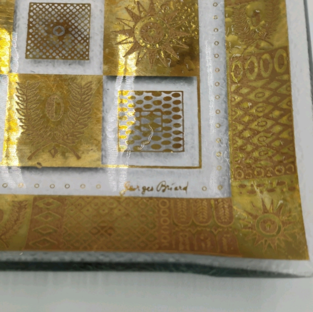 Georges Briard Vintage Glass Tray Dish Gold & Clear Signed - Picture 4 of 4